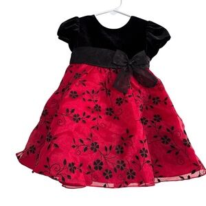 Rare Edition Red Christmas Dress Baby Girl 12M Short Sleeve Velvet Embellished